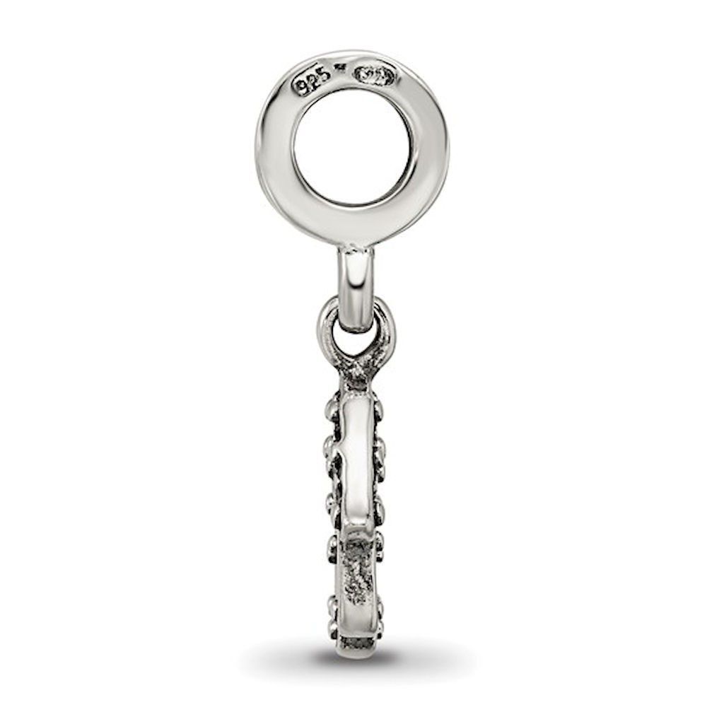 Sterling Silver 925 Hamsa Dangle Bead with Antiqued Finish Solid Casted Design - Picture 2 of 4